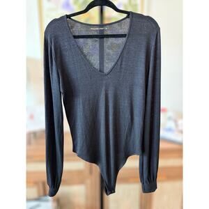 Abercrombie & Fitch Deep V-Neck Long Sleeve Bodysuit Dark Gray Womens Size Large